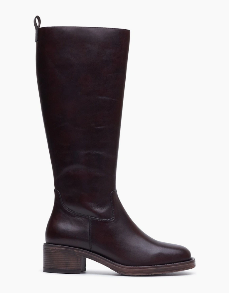 Hush Puppies Antonia Long Leather Women's Chocolate Heeled Knee High Boots