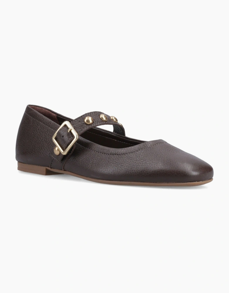 Hush Puppies Charlene Stud Ballerina Leather Women's Chocolate Flats
