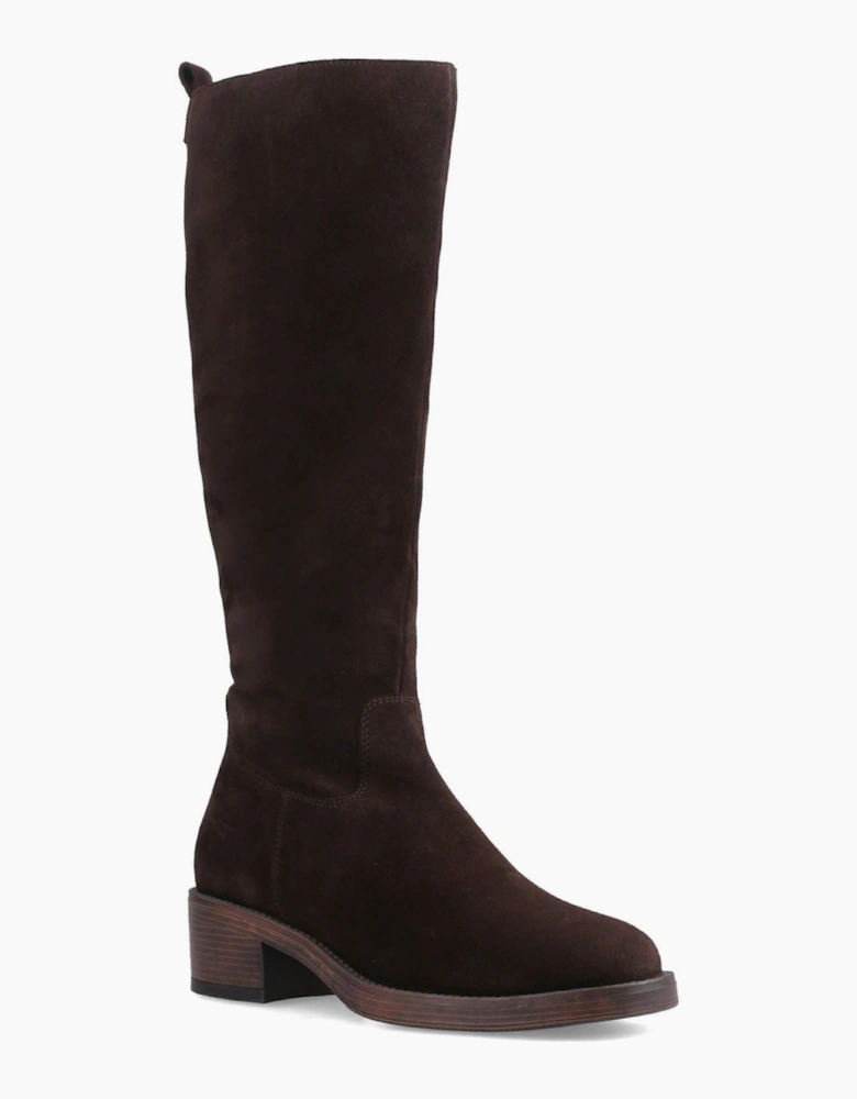 Hush Puppies Antonia Long Suede Women's Chocolate Heeled Knee High Boots