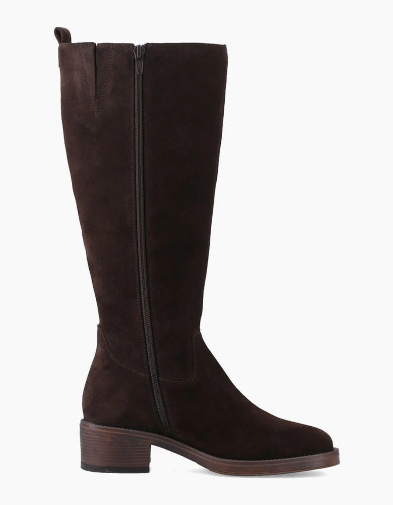 Hush Puppies Antonia Long Suede Women's Chocolate Heeled Knee High Boots