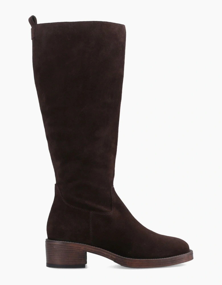Hush Puppies Antonia Long Suede Women's Chocolate Heeled Knee High Boots