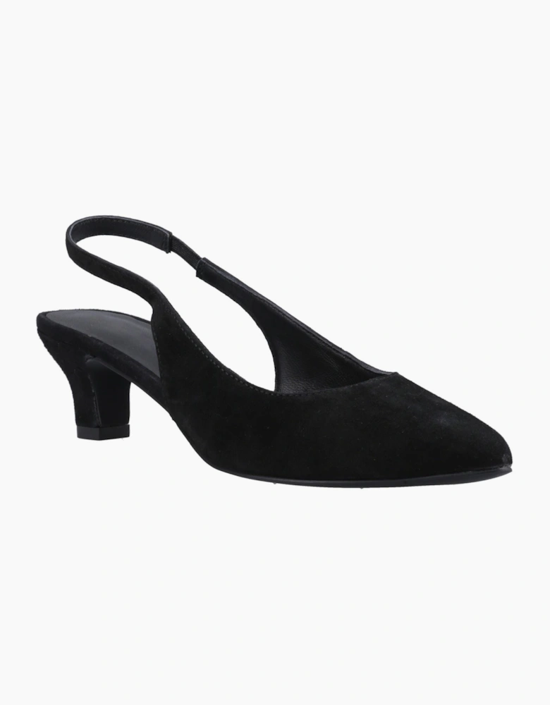 Hush Puppies Nahla Suede Heel Leather Women's Black Round Slingback Shoes