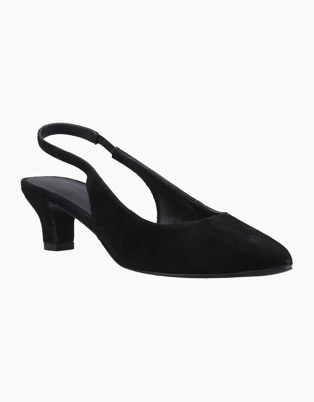 Hush Puppies Nahla Suede Heel Leather Women's Black Round Slingback Shoes