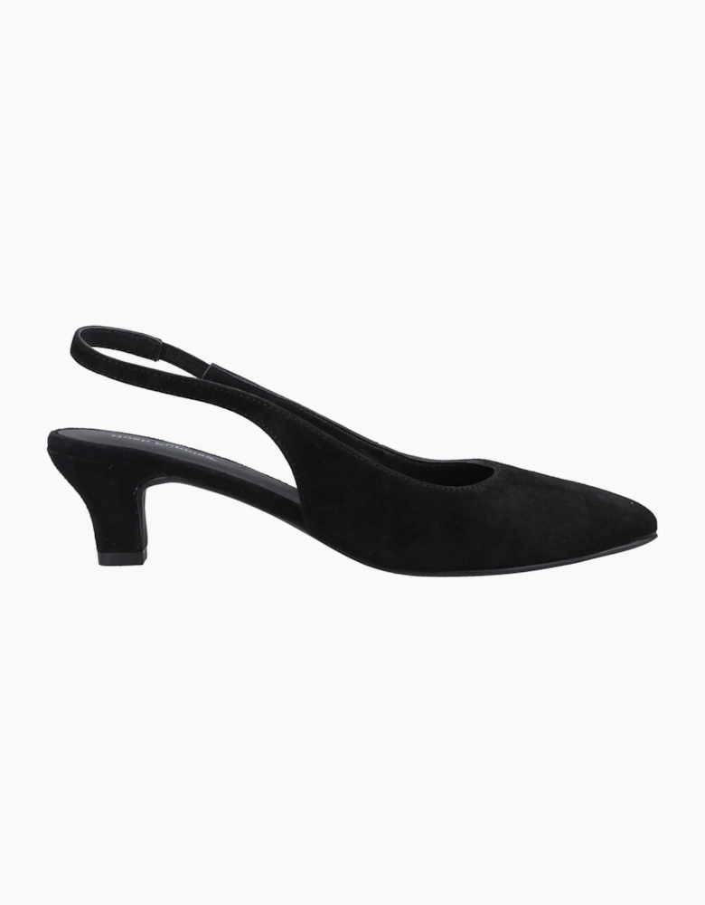 Hush Puppies Nahla Suede Heel Leather Women's Black Round Slingback Shoes