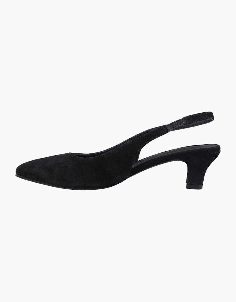 Hush Puppies Nahla Suede Heel Leather Women's Black Round Slingback Shoes