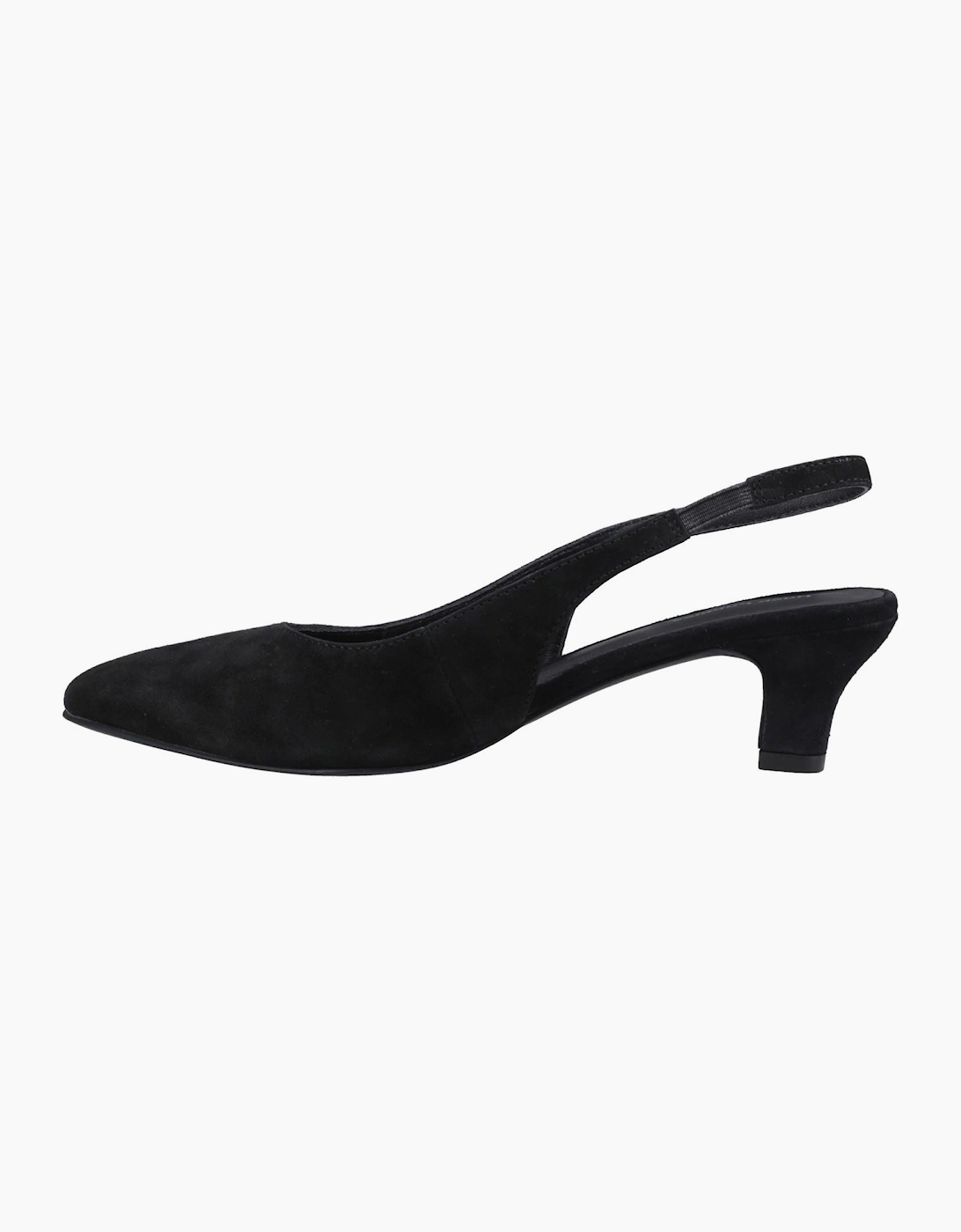 Hush Puppies Nahla Suede Heel Leather Women's Black Round Slingback Shoes