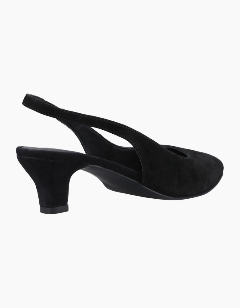 Hush Puppies Nahla Suede Heel Leather Women's Black Round Slingback Shoes