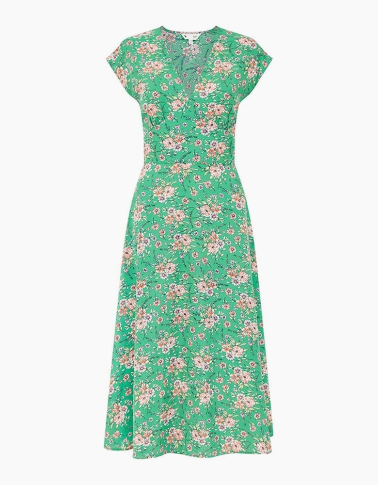 Blue Floral V-Neck Midi Wrap Dress