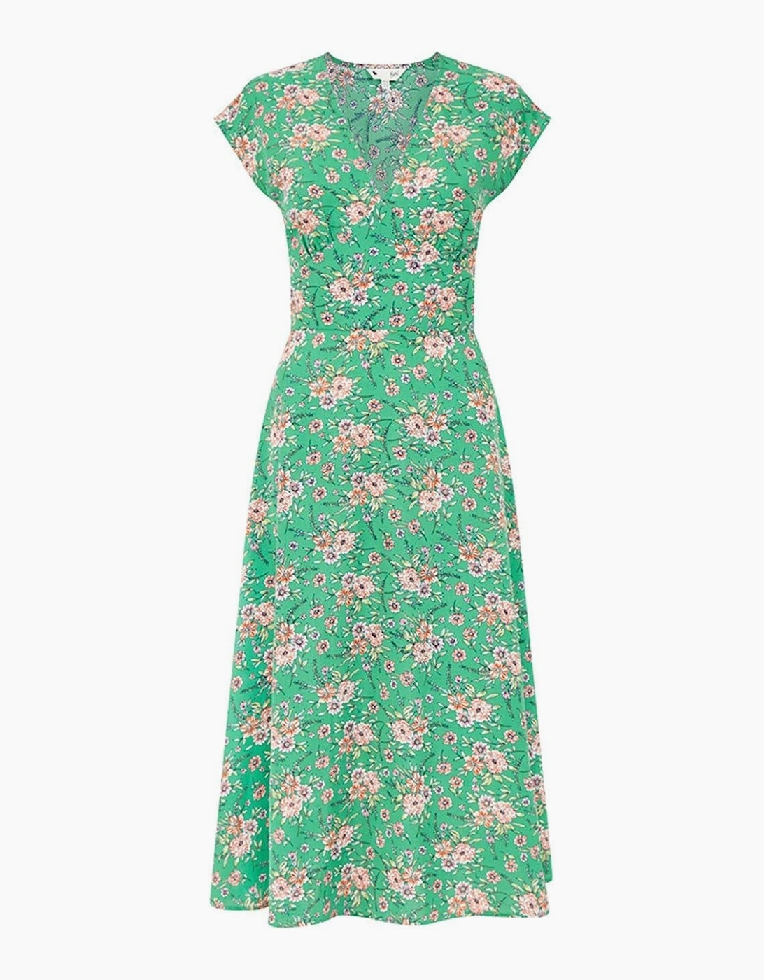 Blue Floral V-Neck Midi Wrap Dress