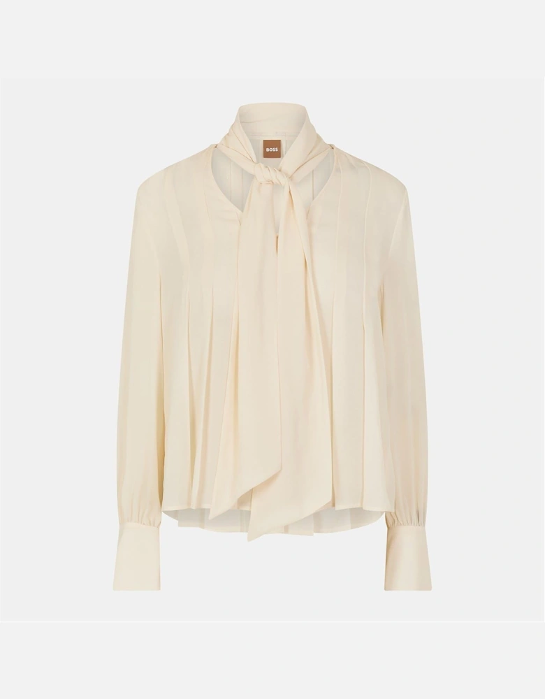 Relaxed Fit Tie Neck Long Sleeve Blouse