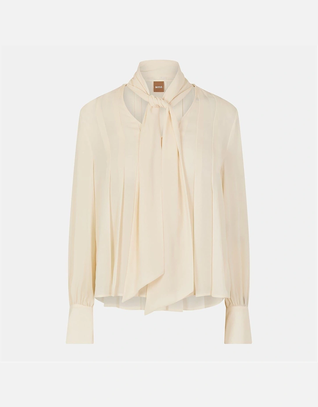 Relaxed Fit Tie Neck Long Sleeve Blouse