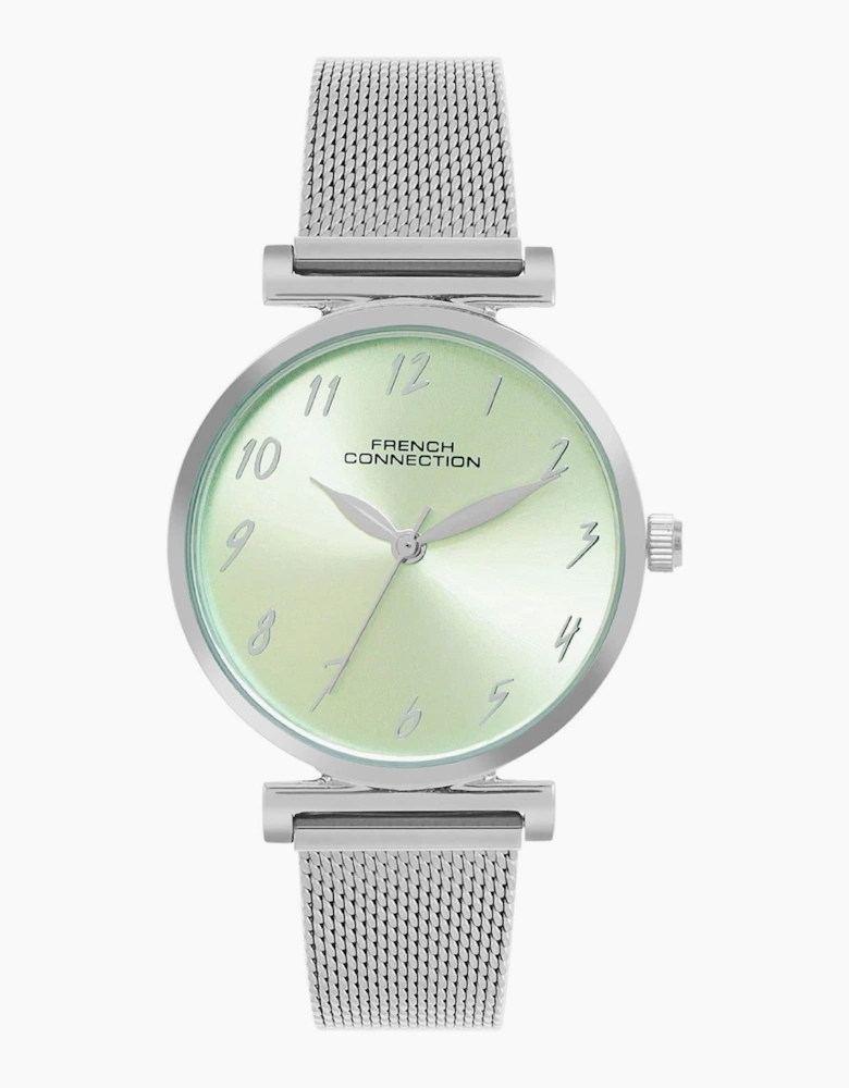 Connection Silver Case Round Shape Silver Strap Quartz Watch