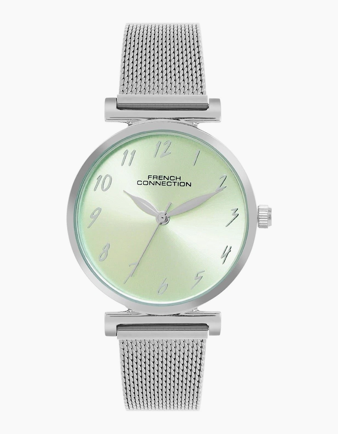 French Connection Women's Connection Silver Case Round Shape Silver Strap Quartz Watch - Green