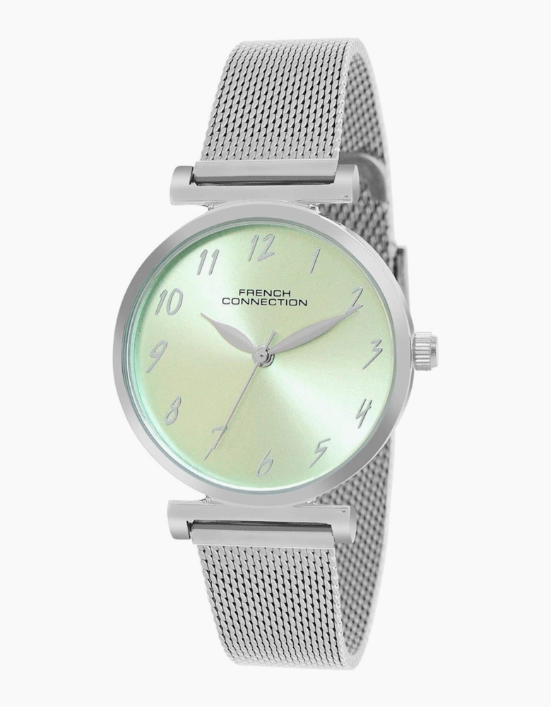 Connection Silver Case Round Shape Silver Strap Quartz Watch