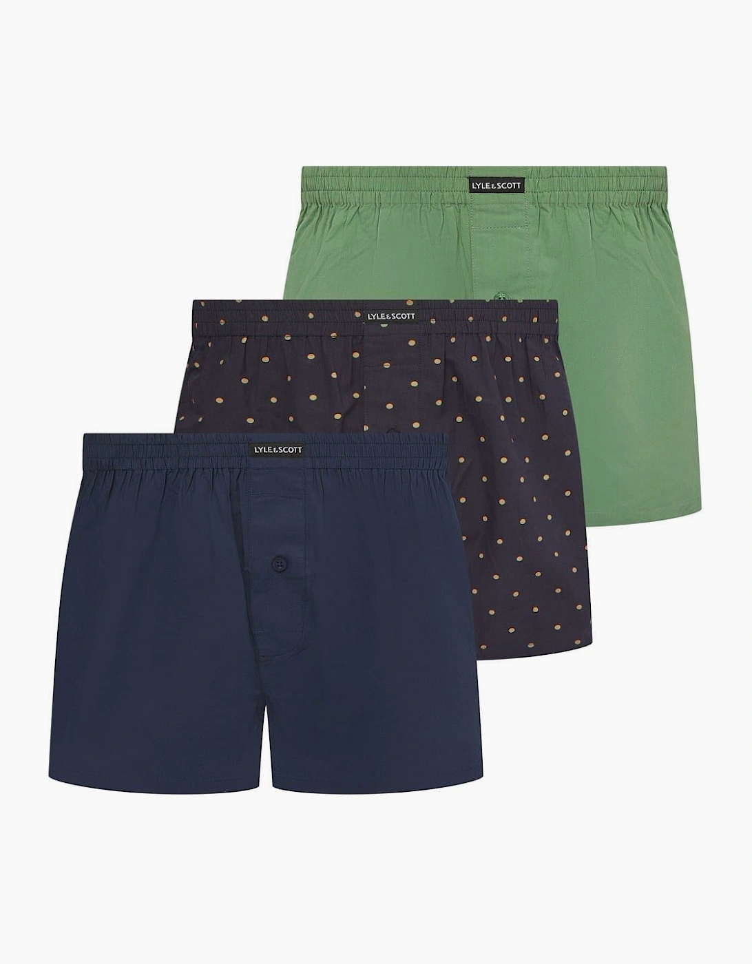 Lyle And Scott Men's Shale Green 3 Pack Polka Dot Boxer Shorts - Size 32/30/31