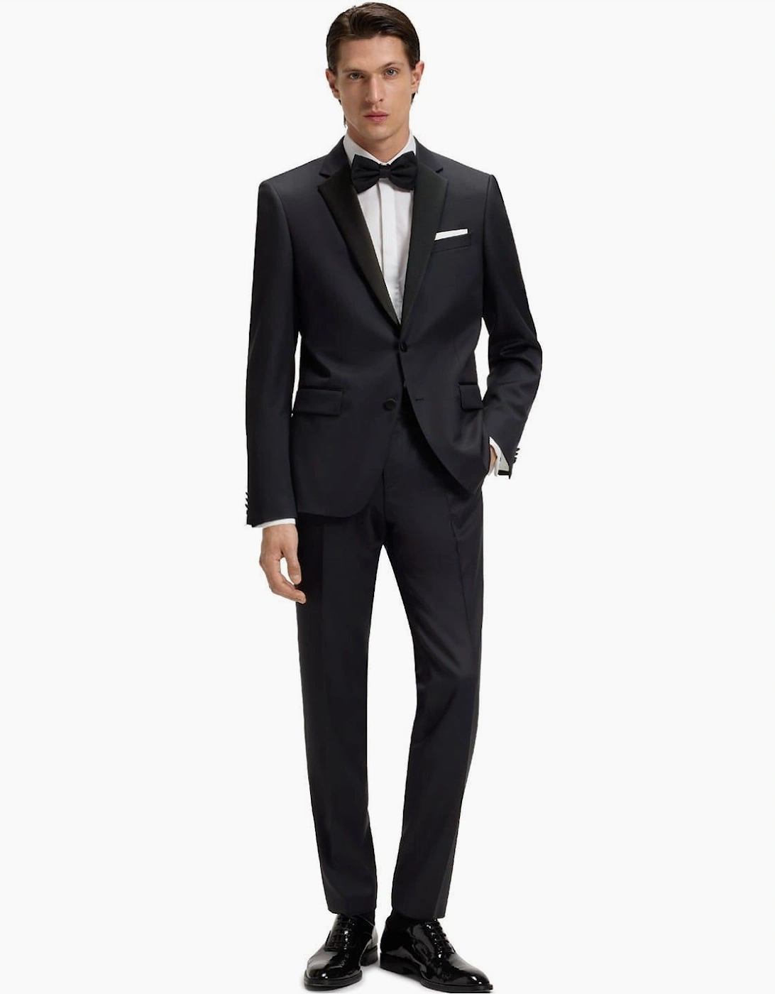 Solid Patterned Shawl Collared Flap Pocket Suit Jacket