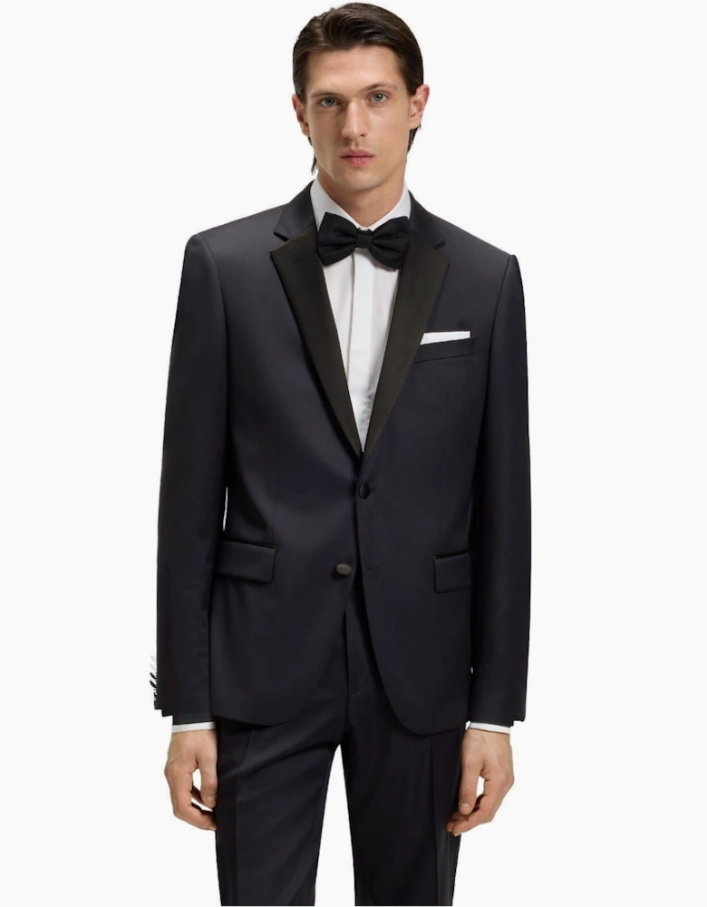 Solid Patterned Shawl Collared Flap Pocket Suit Jacket