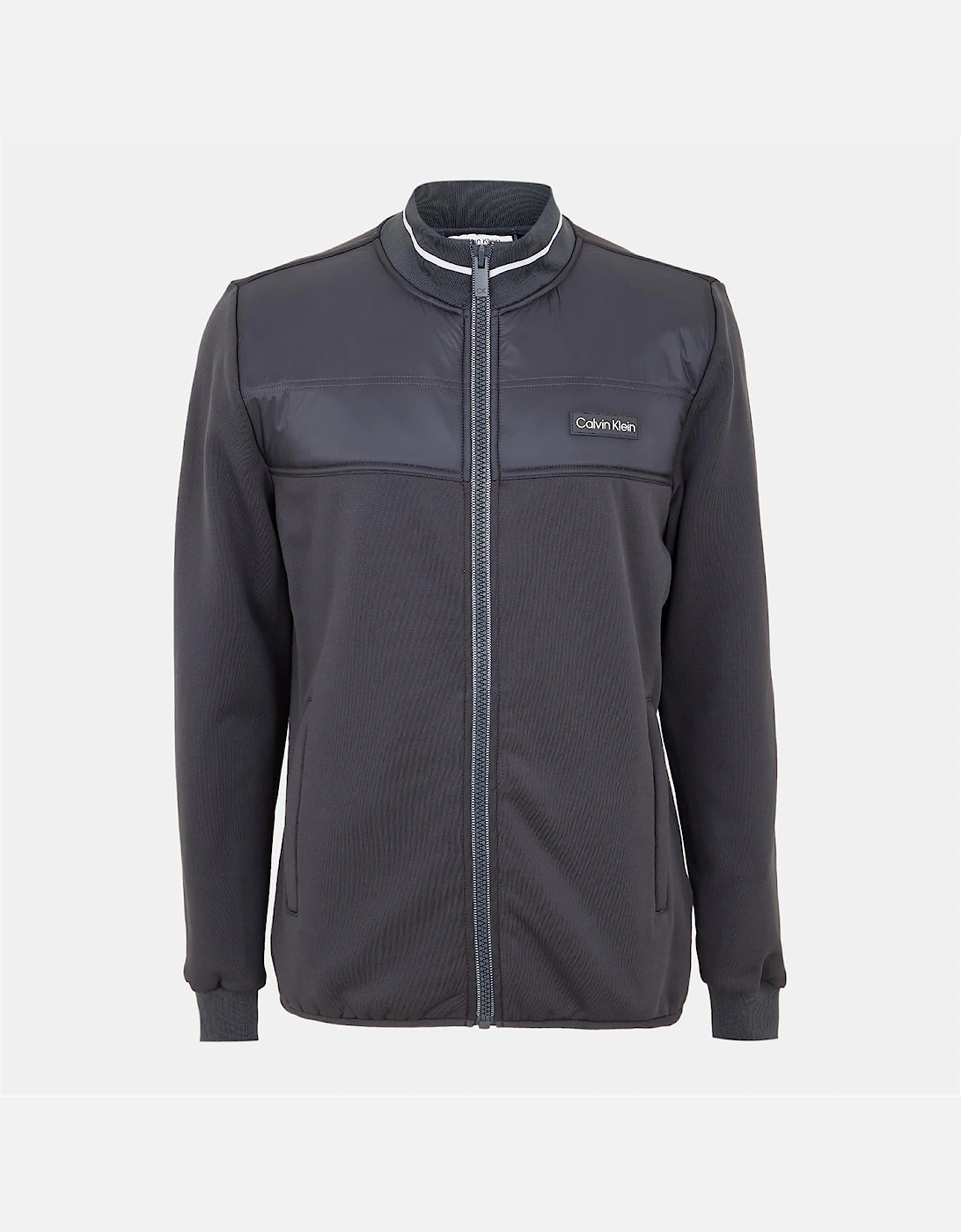 Solid Patterned Full Zipper Ribbed Cuff Track Jacket