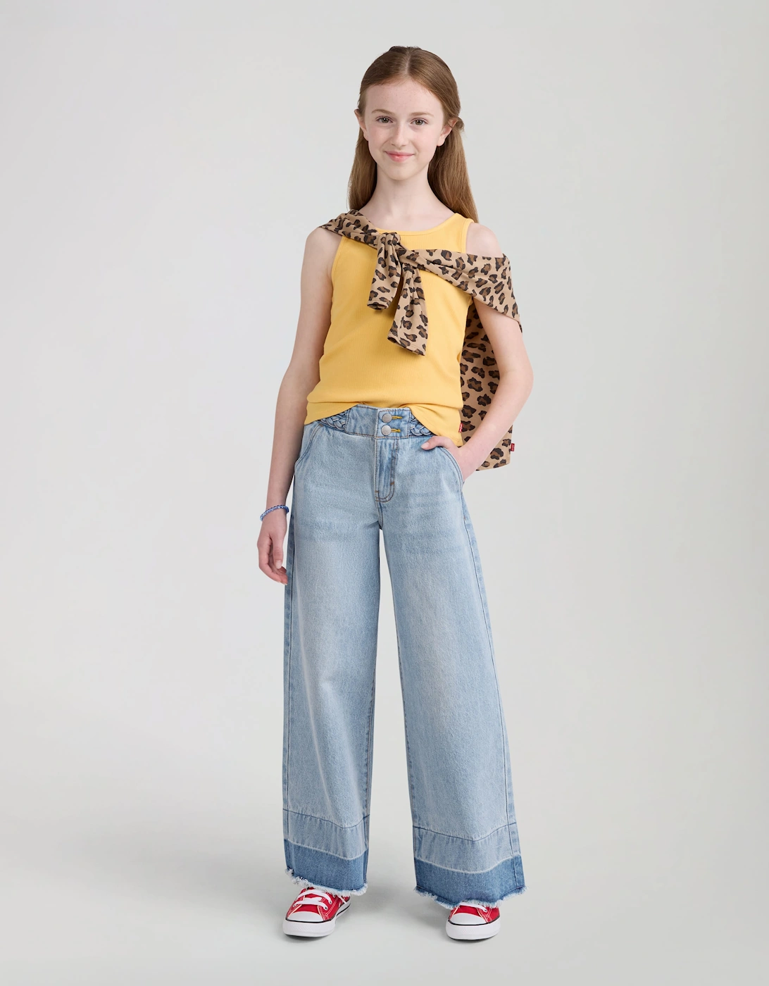 Levi's Girls High Rise Baggy with Braiding Jeans in Blue