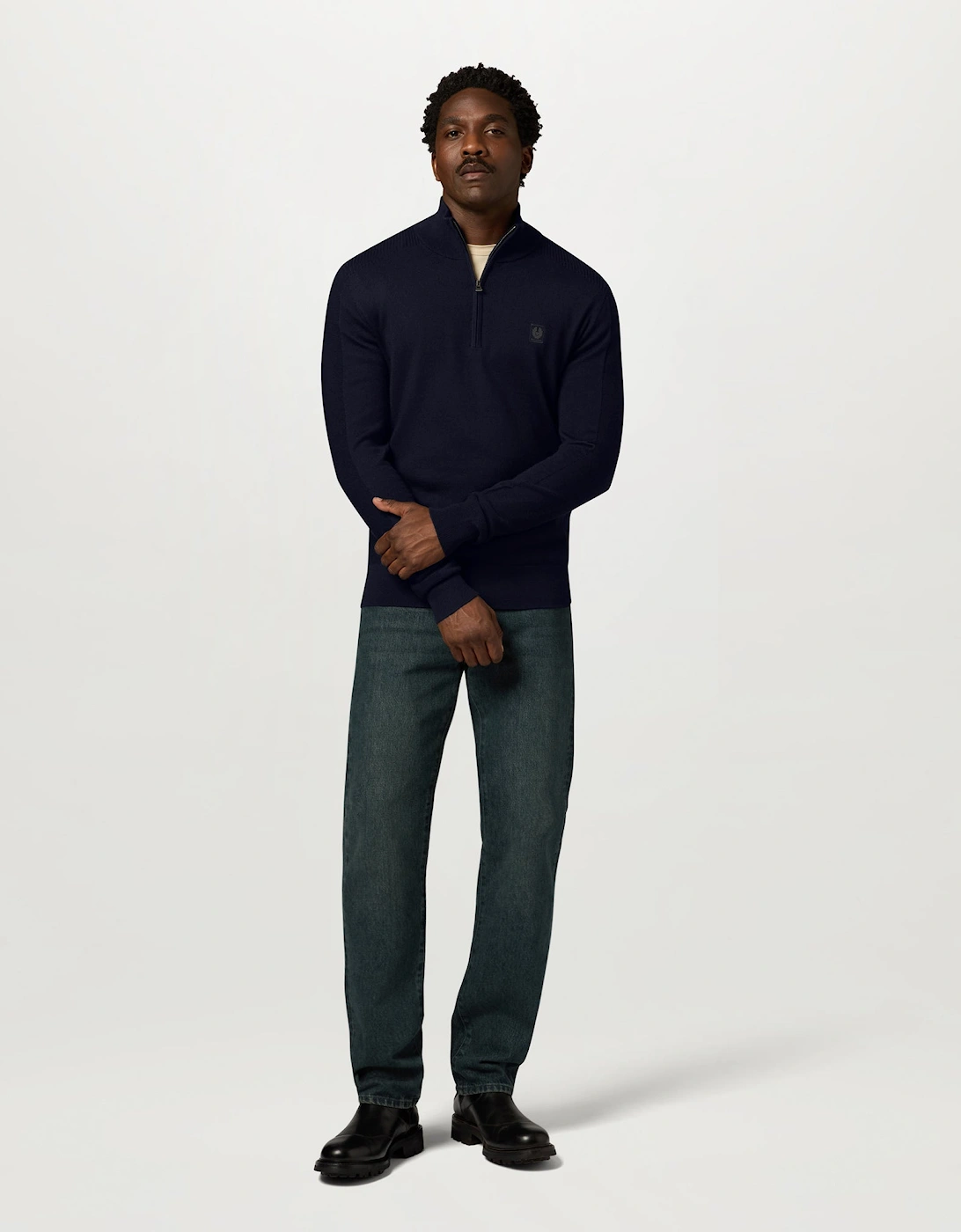 Belstaff Mens Colden Merino Quarter Zip Jumper - Dark Ink