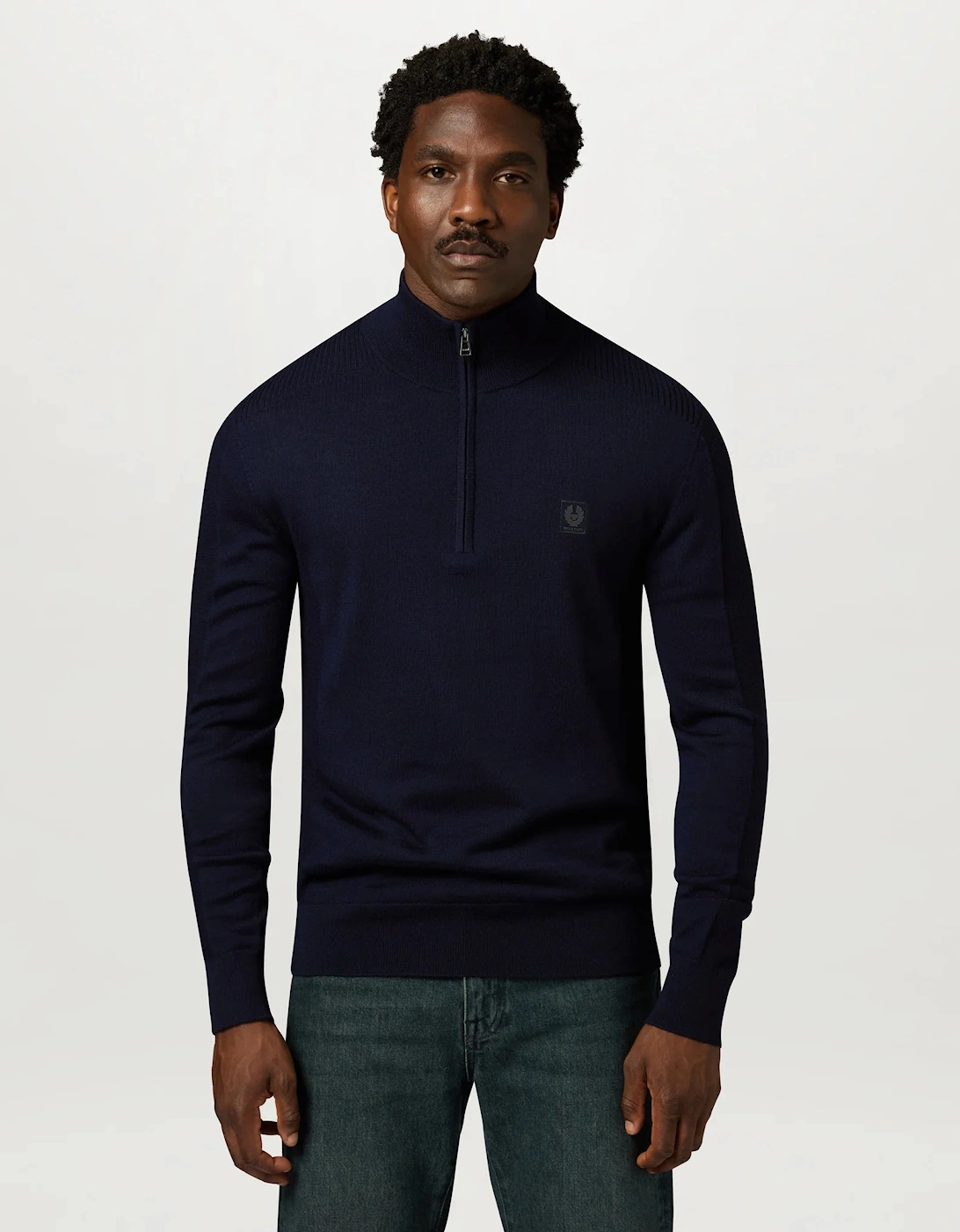 Belstaff Mens Colden Merino Quarter Zip Jumper - Dark Ink
