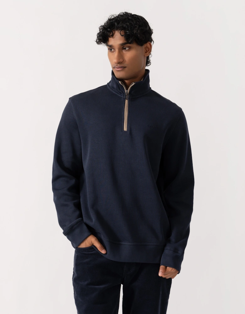 GANT Mens Sacker Rib Half Zip Sweatshirt - 433 Evening Blue