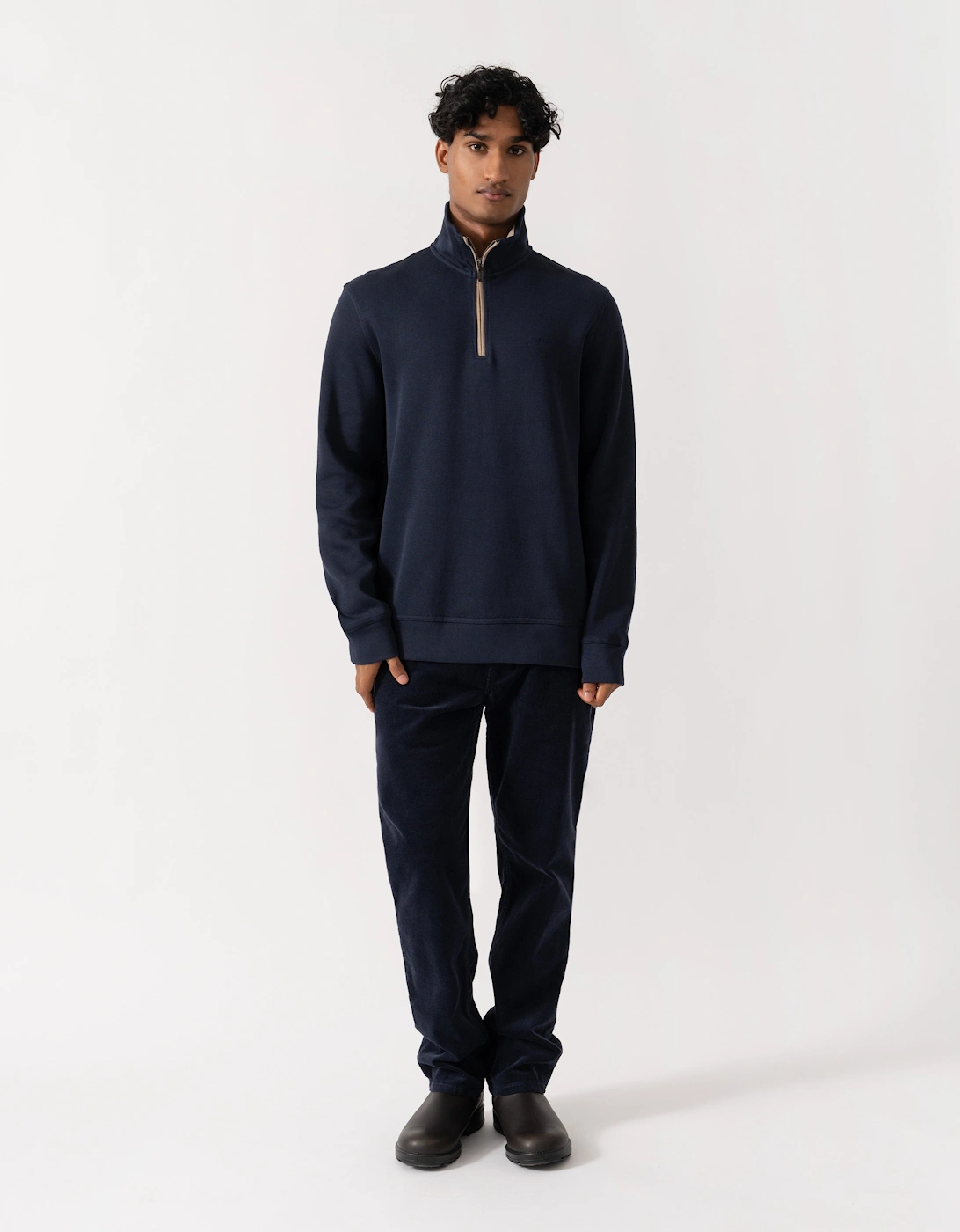 GANT Mens Sacker Rib Half Zip Sweatshirt - 433 Evening Blue