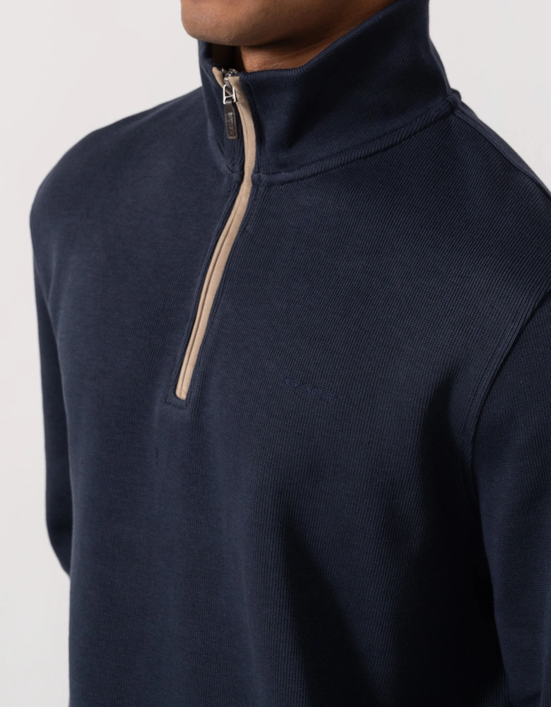 GANT Mens Sacker Rib Half Zip Sweatshirt - 433 Evening Blue