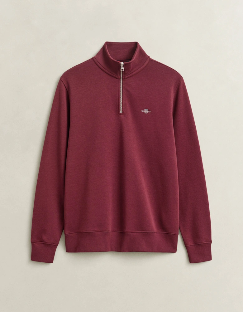 GANT Mens Regular Fit Shield Logo Half Zip Sweatshirt - 676 Deep Grape Wine