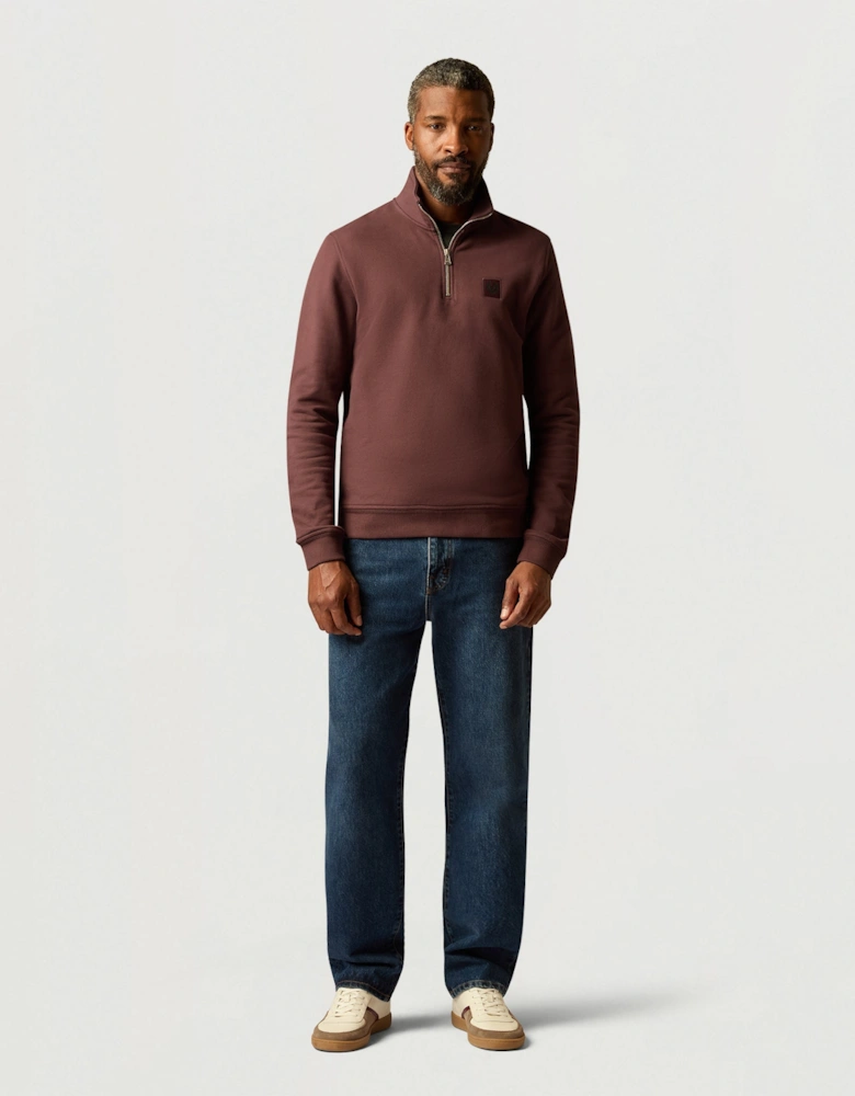 Belstaff Mens Logo Quarter Zip Sweatshirt - Oxblood