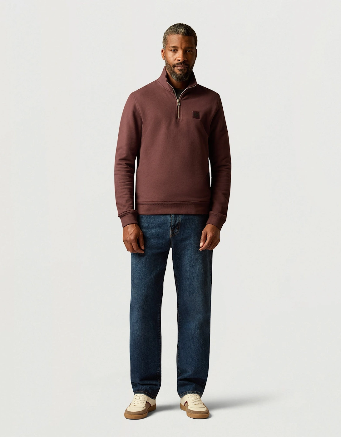 Belstaff Mens Logo Quarter Zip Sweatshirt - Oxblood
