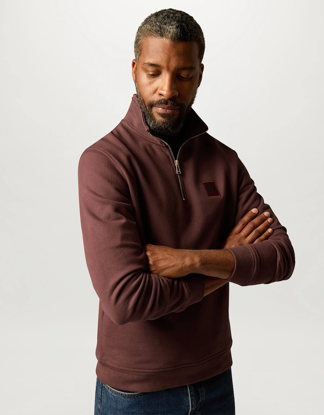 Belstaff Mens Logo Quarter Zip Sweatshirt - Oxblood