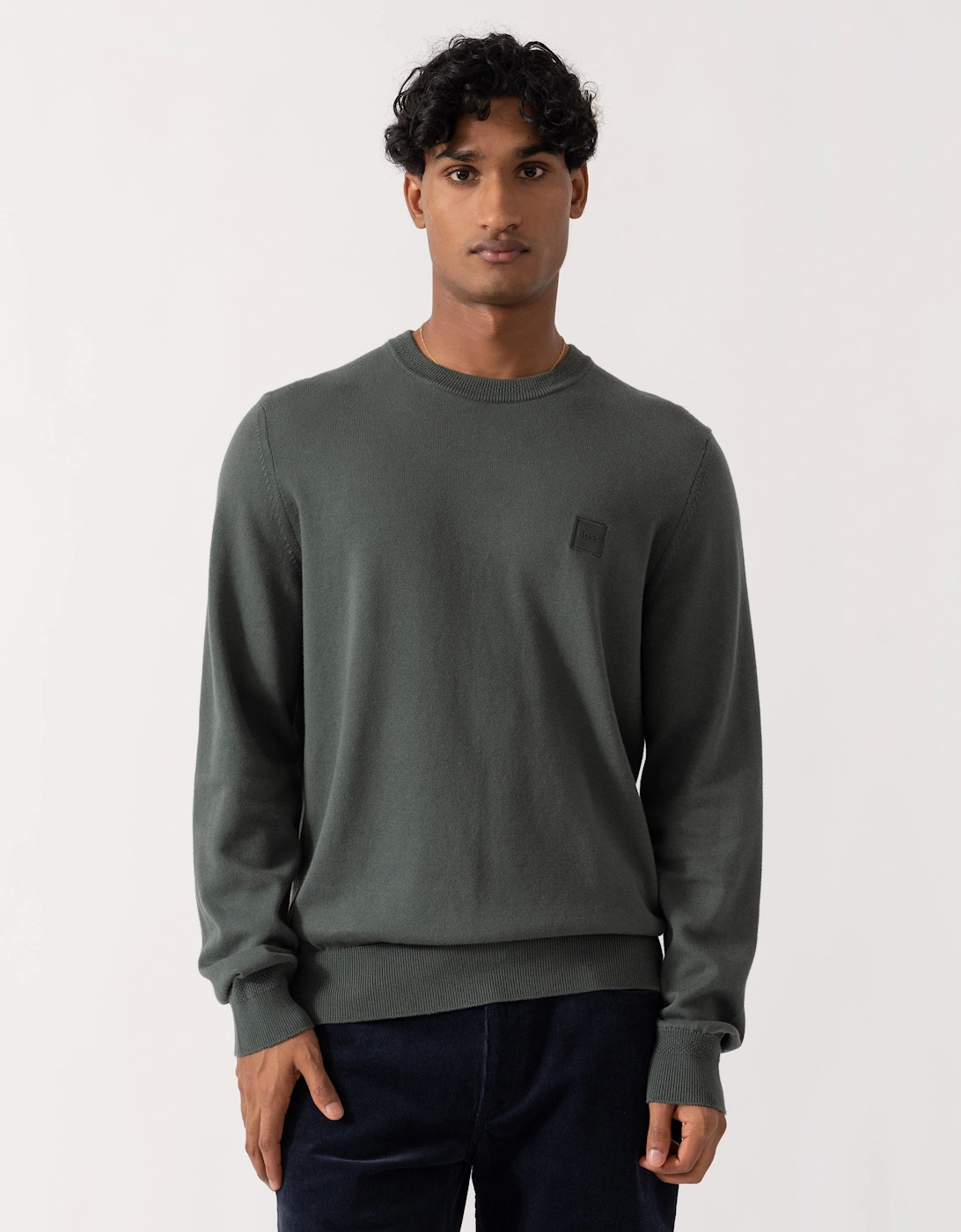 Boss Men's BOSS Orange Kanovano Mens Crew Neck Jumper  - Open Green 377 - Grey