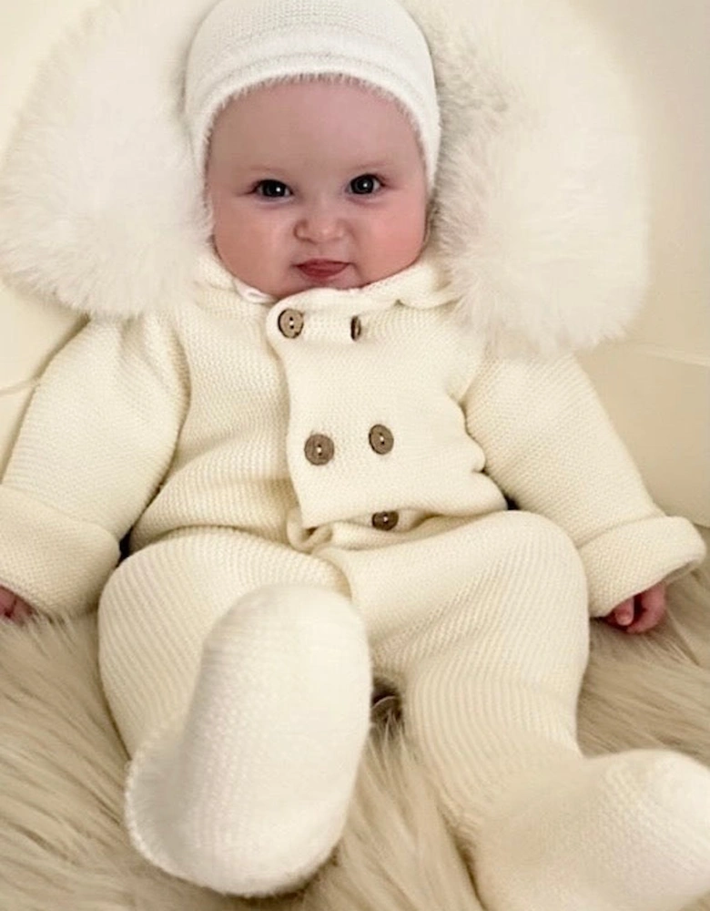 Ivory Knit Faux Fur Trim Pramsuit