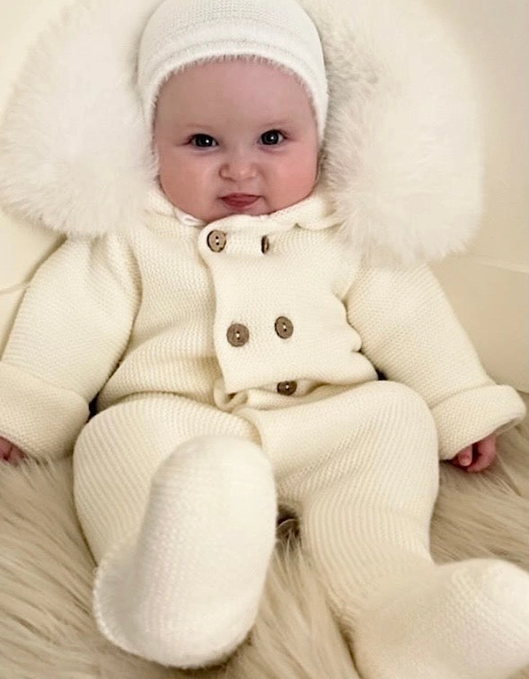 Ivory Knit Faux Fur Trim Pramsuit
