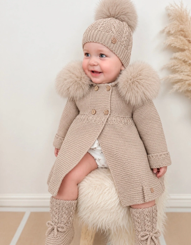 Deep Sand Knit Faux Fur Trim Cardigan