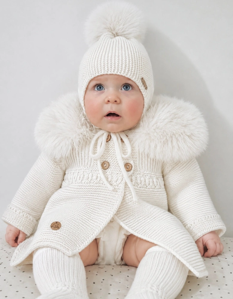 Ivory Knit Faux Fur Trim Cardigan