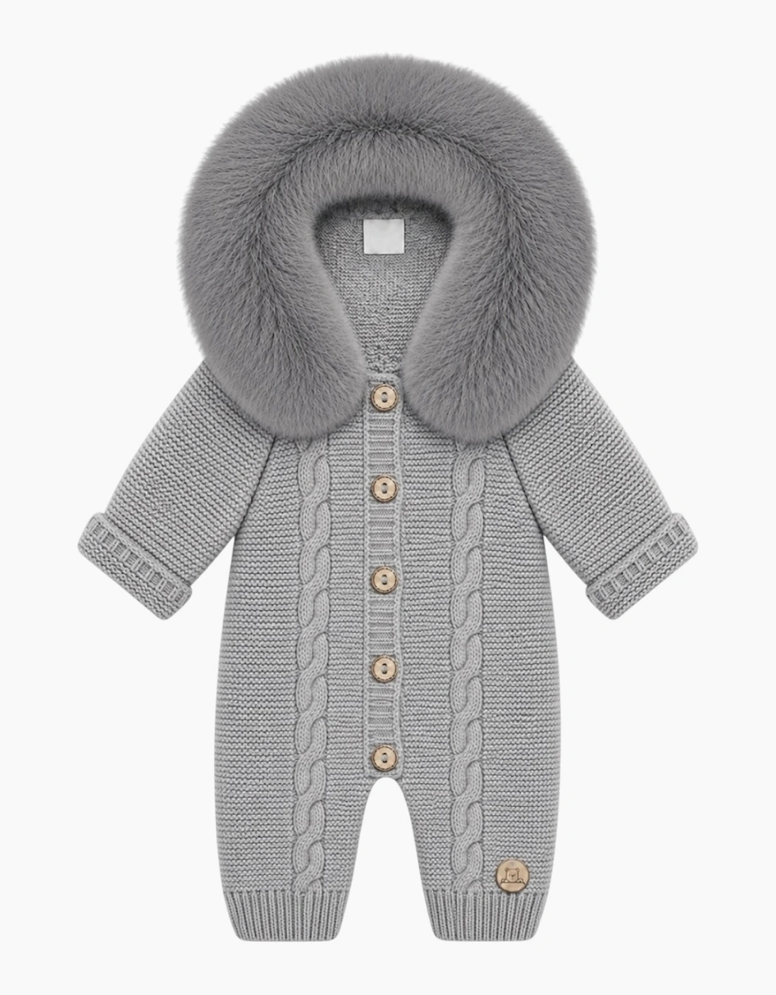 Grey Cable Knit Faux Fur Trim Pramsuit