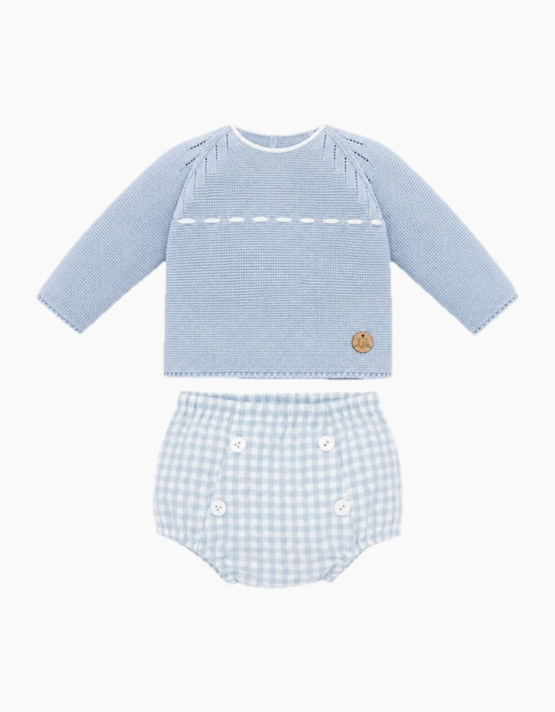 Powder Blue Gingham Knit Jam Pant Set