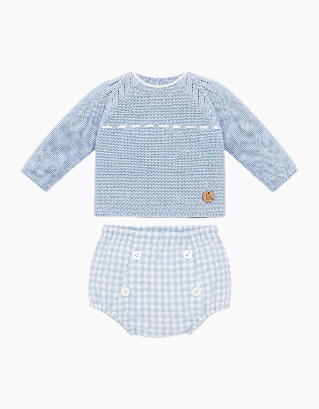 Powder Blue Gingham Knit Jam Pant Set