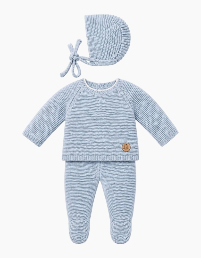 Powder Blue Knit Set and Bonnet