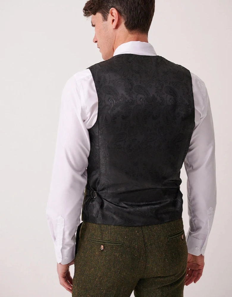 Marc Darcy Dean Tweed Waistcoat - Olive Green