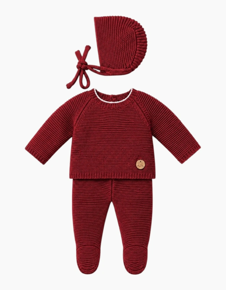 Dark Red Knit Set and Bonnet