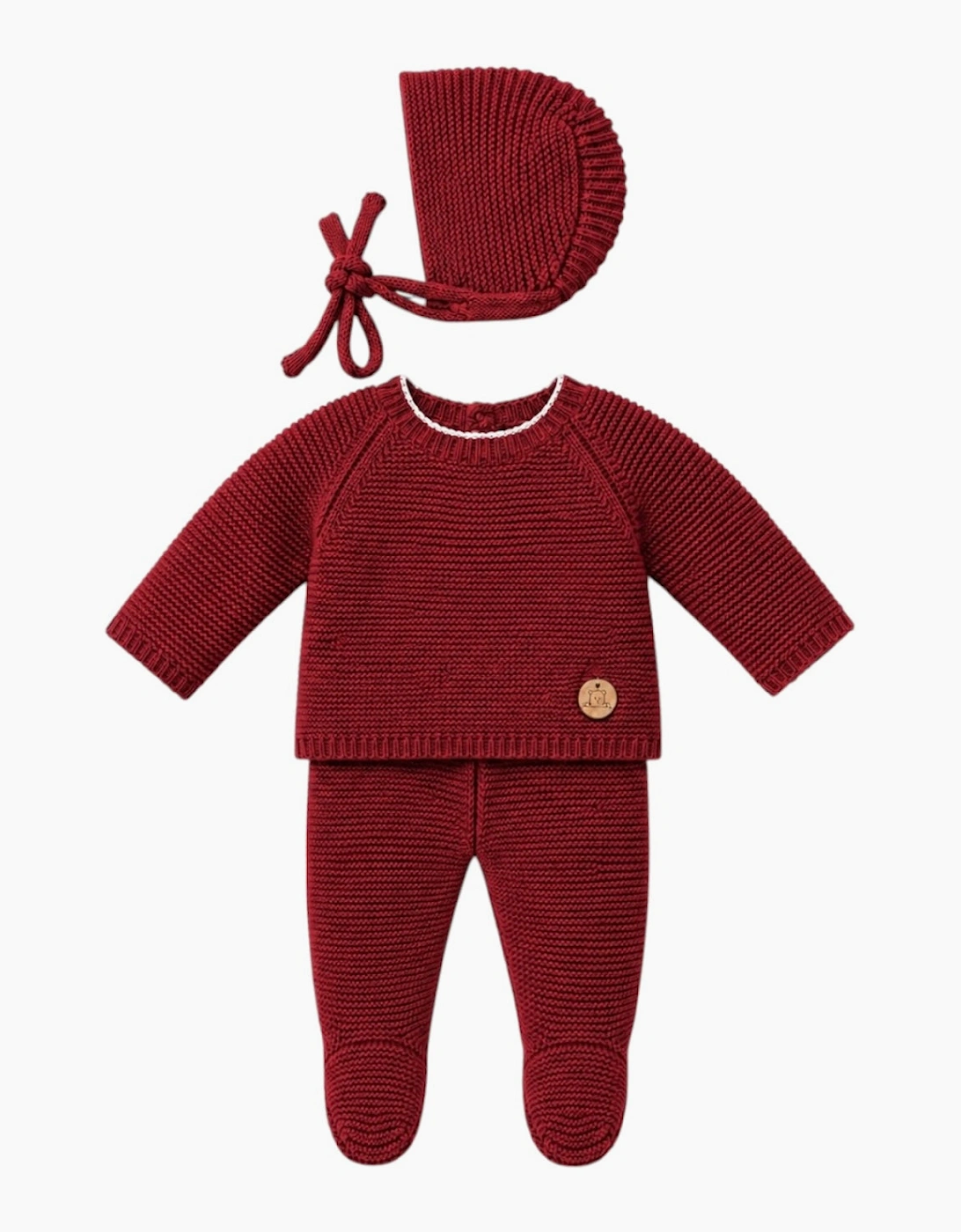 Dark Red Knit Set and Bonnet