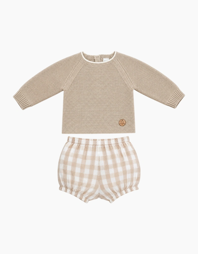 Deep Sand Gingham Knit Jam Pant Set