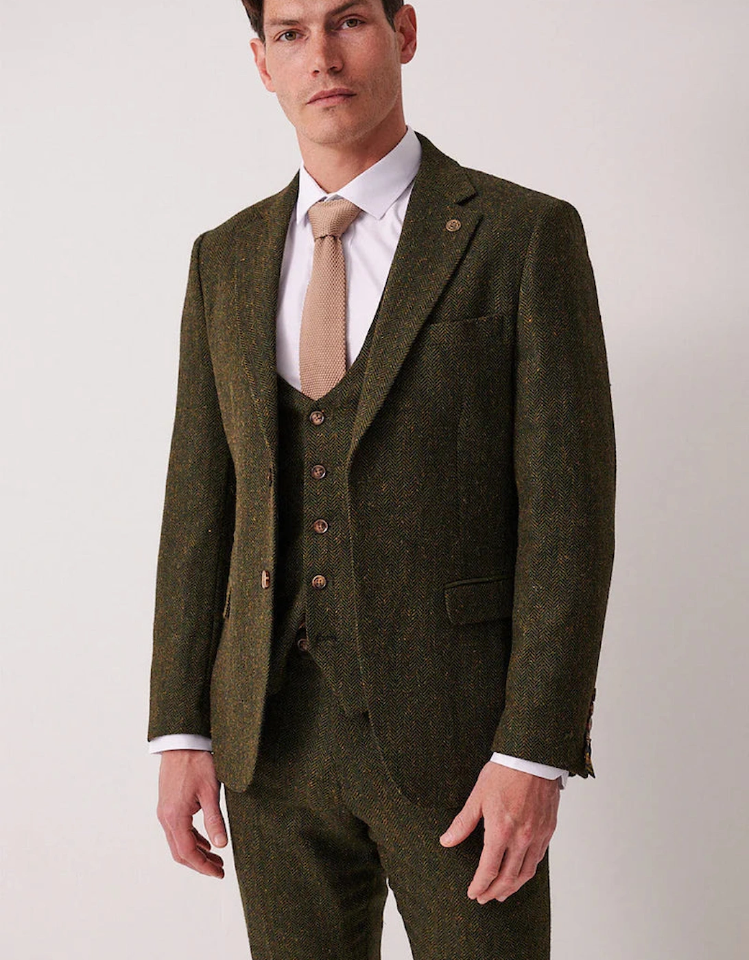 Marc Darcy Dean Tweed Waistcoat - Olive Green
