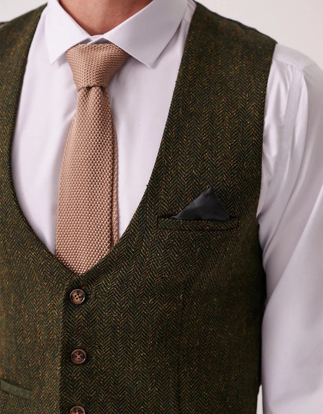 Marc Darcy Dean Tweed Waistcoat - Olive Green