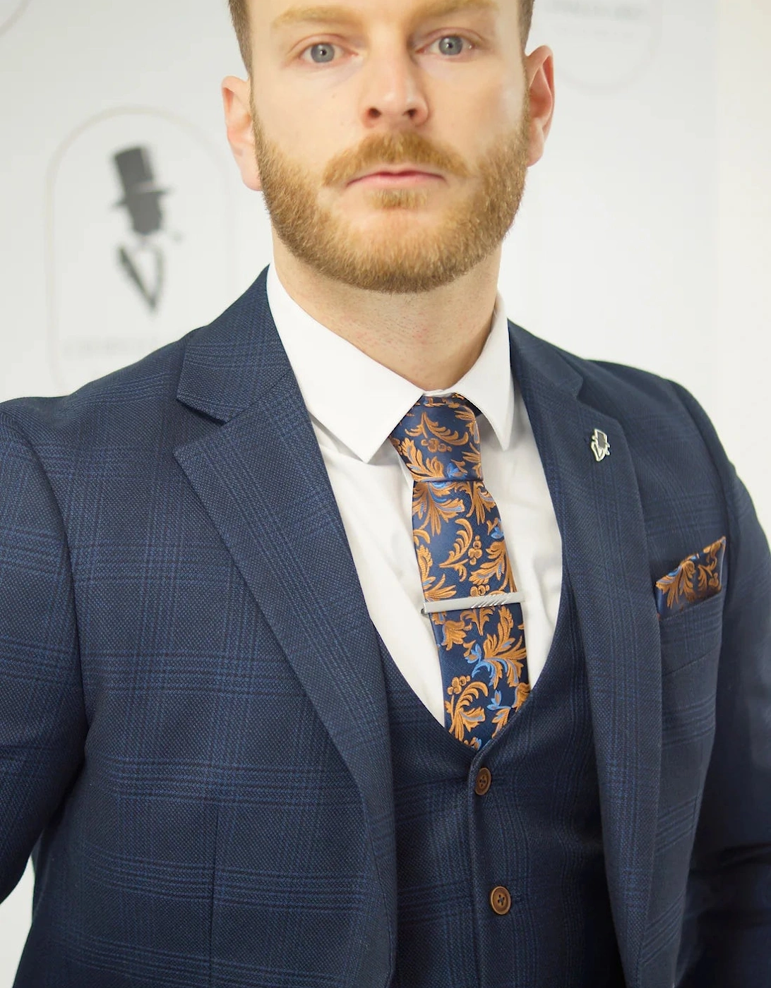 Charles Grey Hadrian Check Blazer - Navy Blue