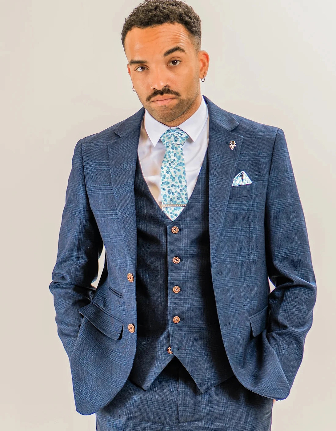 Charles Grey Hadrian Check Blazer - Navy Blue