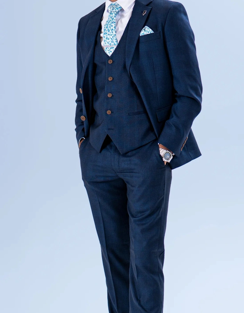 Charles Grey Hadrian Check Blazer - Navy Blue
